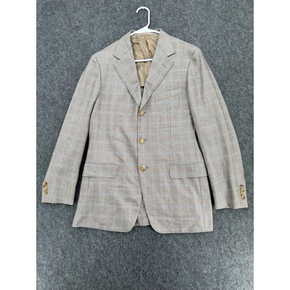 Ermenegildo Zegna 100% Cashmere Blazer‎ Sport Coat Italy Beige Plaid Luxury